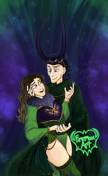 Client's OC and God Loki Holding Hands and Gazing at Each Other